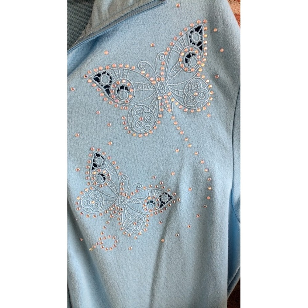 Womens Jacket Top Quacker Factory L Butterfly Rhinestone Bling Cottagecore Art - Picture 4 of 9